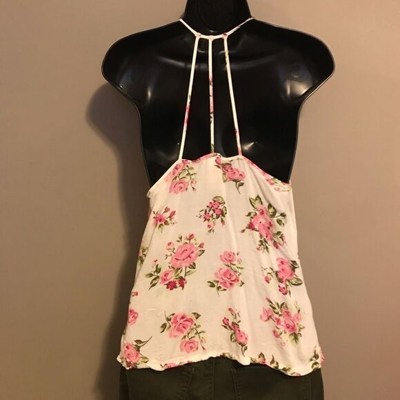 NO Boundaries Woven Caged Back Cami Ivory Flowers - Picture 6 of 7